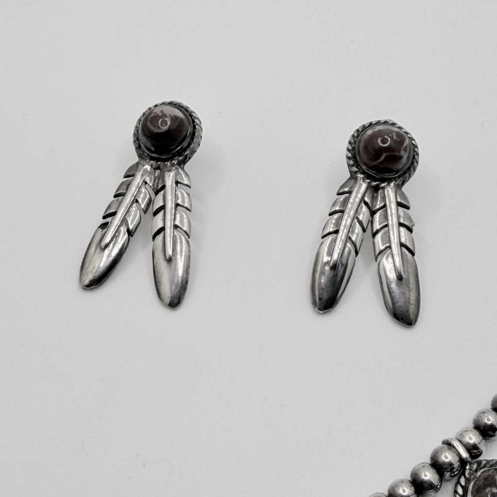 Woman’s Navajo Sterling Silver Feather Necklace And Earring Set - Picture 3 of 8